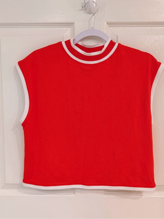CALIA by Carrie Underwood Tops - CALIA by Carrie Underwood | Orange-Red Sleeveless Mock Neck Tank with White Trim